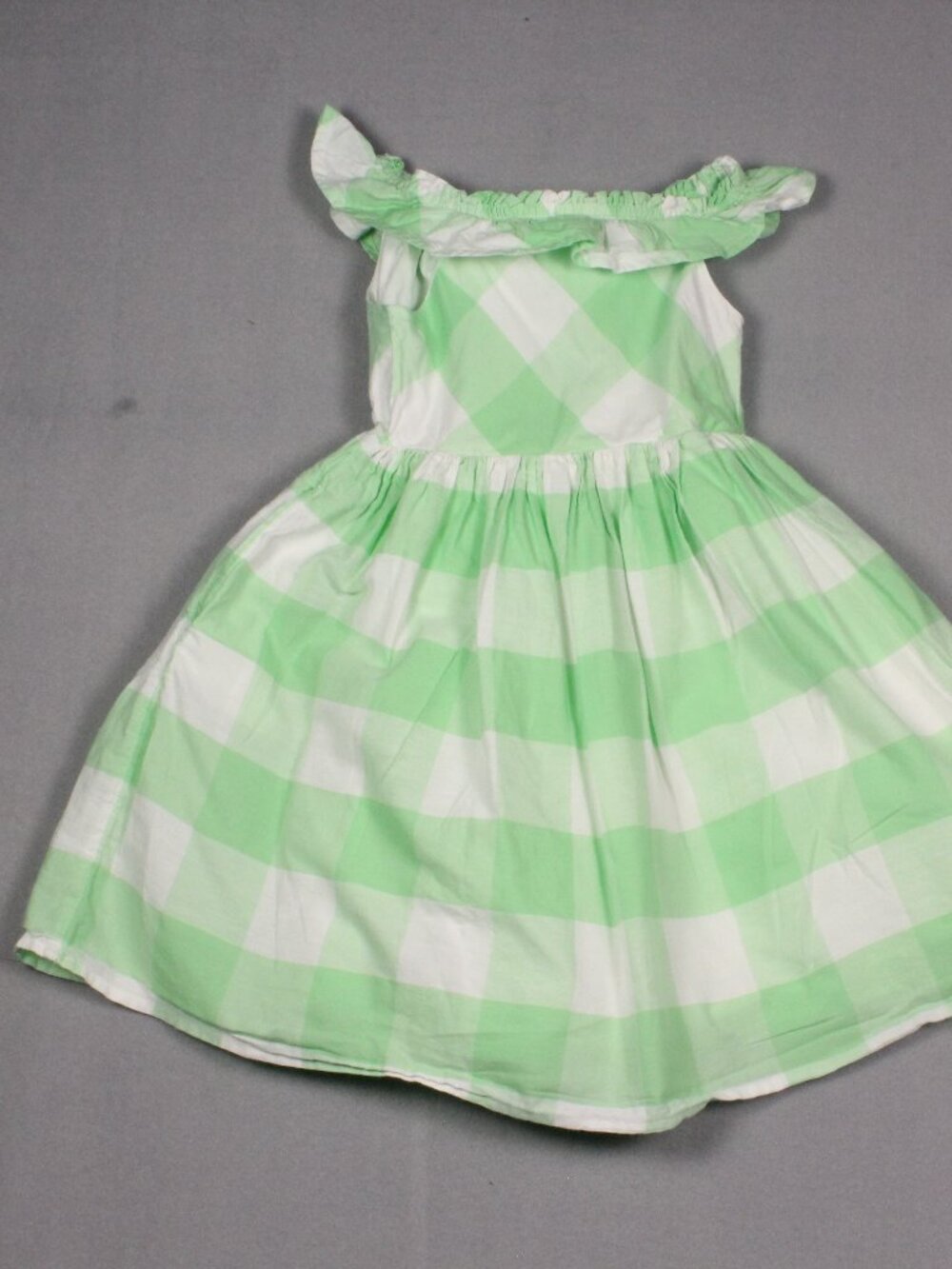 Cat & Jack 5T Green White Gingham Ruffle Bardot Dress w Pocket